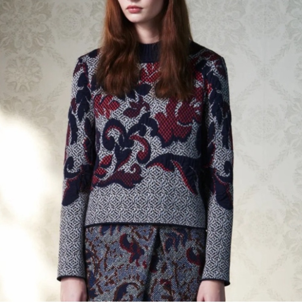 Tory Burch Intarsia Floral Heavy Sweater Size S